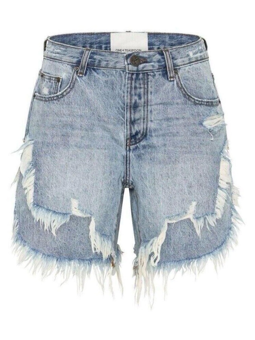 One Teaspoon Frankies Denim Light Blue Distressed Relaxed Fit Jeans Shorts, 26